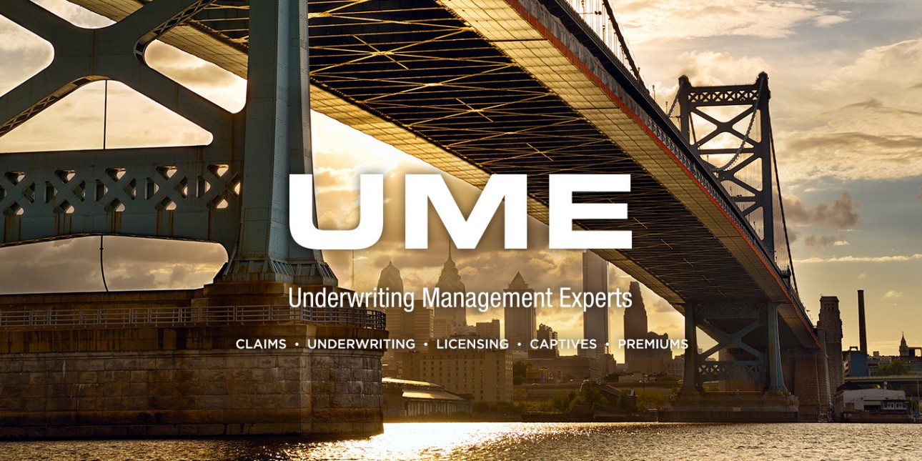 Underwriting Management Experts logo over a photo of a suspension bridge