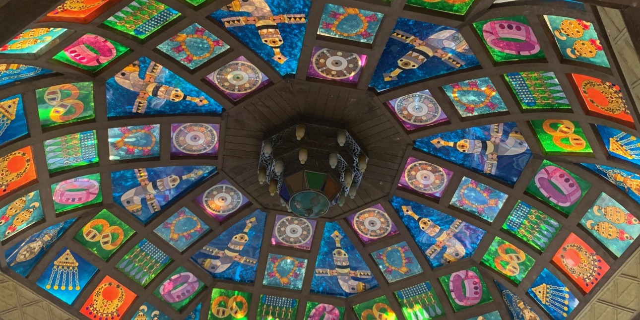 stained glass eight sided dome inside a souq in muscat, oman